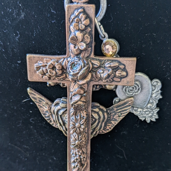 Fashion Necklace Chunky Metal 3 PC Statement Ornate w/Large Cross 18" - Picture 6 of 9